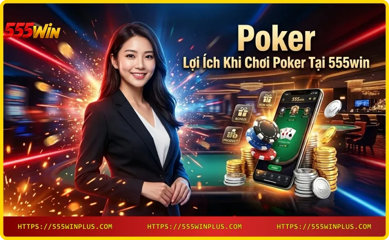 Chơi poker online tại 555win trên laptop