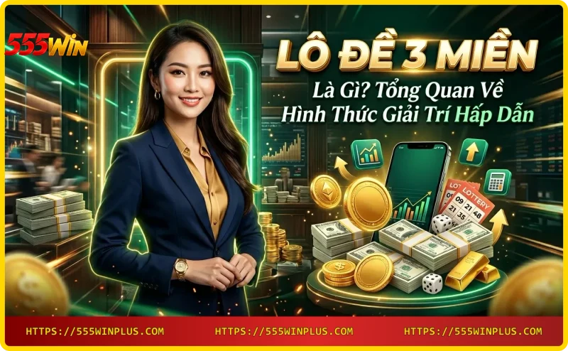 Vé số lô đề 3 miền với biểu tượng giải thưởng khác nhau cho Bắc, Trung, Nam